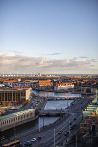 High angle view of bridge over river against sky