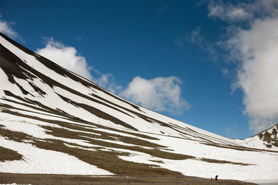 Low angle view of snowcapped mountain against sky