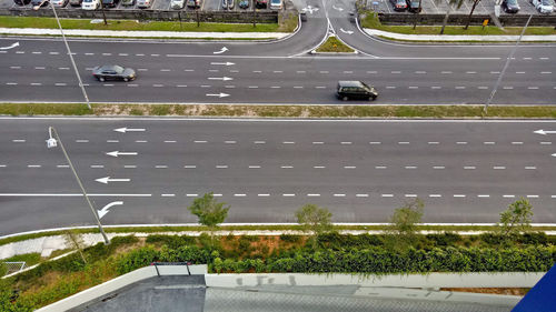 High angle view of cars on road