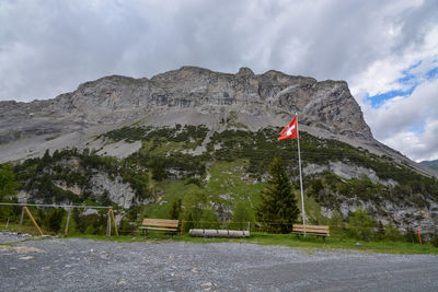 Scenic view of mountain range against sky