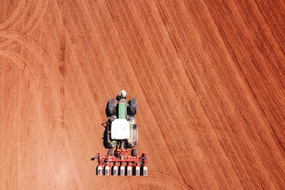 High angle view of people working on landscape