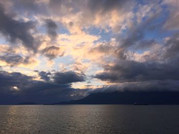 Scenic view of sea against dramatic sky