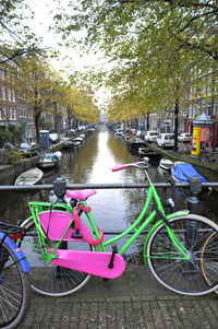 Boats moored in canal