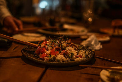 Close-up of food on table