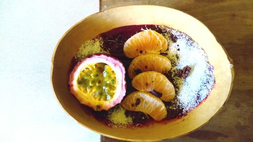 High angle view of food in plate