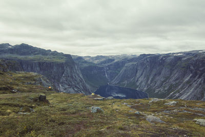 Lake between high mountains landscape photo