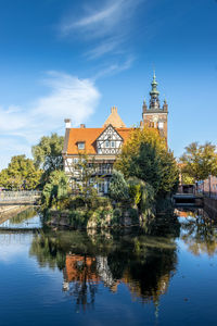 Reflection of building in lake
