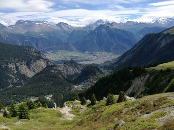 Scenic view of mountains against sky