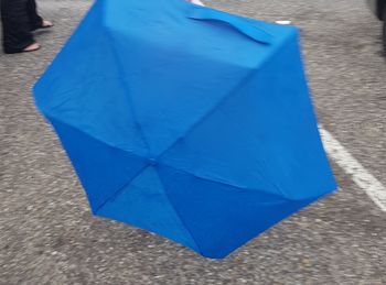 High angle view of blue umbrella