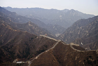 High angle view of road amidst mountains against sky