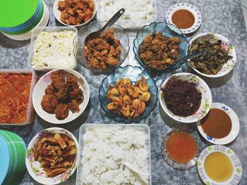 High angle view of food on table