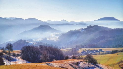 Scenic view of mountains against clear sky