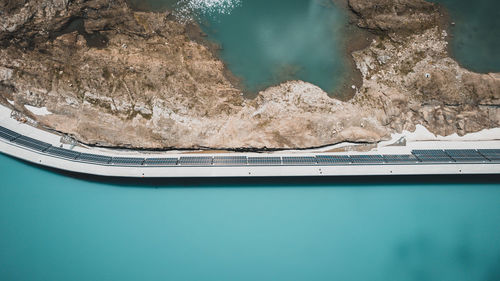 Photovoltaic panels on a dam in 2.500 meter above sea level in the swiss alps