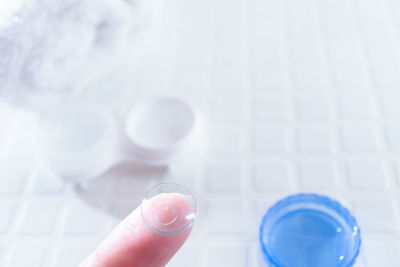 High angle view of person hand