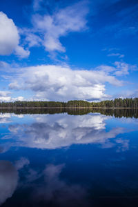 Scenic view of lake against cloudy sky