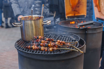 Close-up of food on barbecue grill