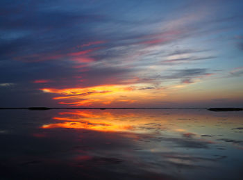 Scenic view of sea against romantic sky at sunset