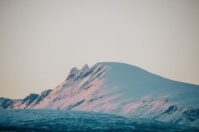 Scenic view of snowcapped mountains against clear sky