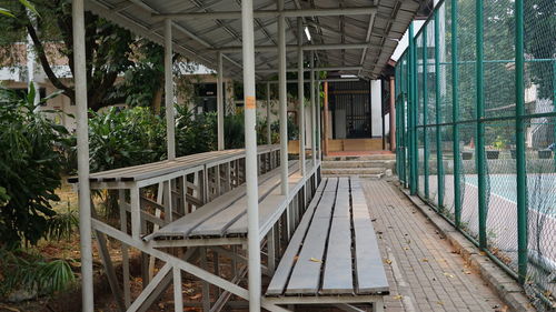 View of an empty swimming pool against building