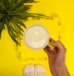Directly above shot of person holding drink