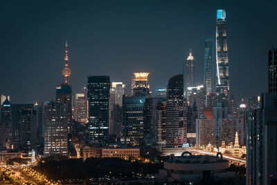 Illuminated buildings in city at night