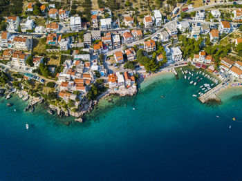 High angle view of boats in sea