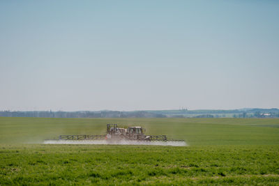 Scenic view of field against clear sky