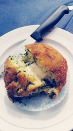 Close-up of arancini served in plate
