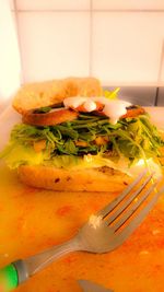 High angle view of bread in plate