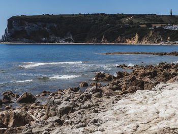 Scenic view of sea against clear sky