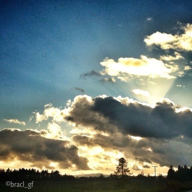 sky, sunset, cloud - sky, tranquil scene, tranquility, scenics, landscape, beauty in nature, silhouette, field, nature, cloud, cloudy, tree, idyllic, outdoors, dramatic sky, sunlight, non-urban scene, blue