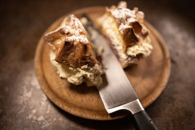Close-up of dessert in plate on table