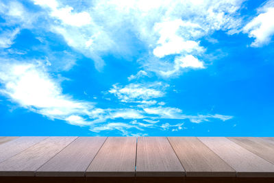 Low angle view of roof against blue sky