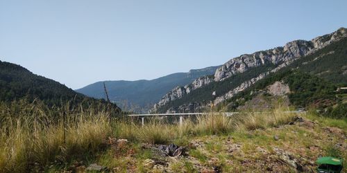 Scenic view of mountains against clear sky