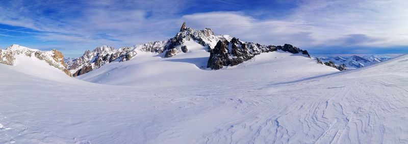 Scenic view of snowcapped mountains against sky