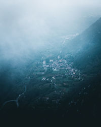 Aerial view of forest against sky