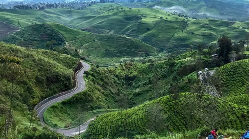 High angle view of mountain road against sky