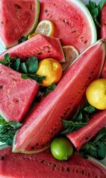 High angle view of chopped fruits