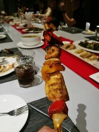 Close-up of served food on table