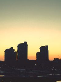 City skyline at sunset