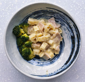 High angle view of food in plate on table