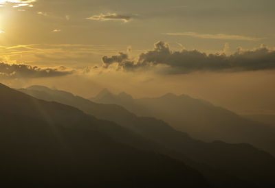 Scenic view of mountains during sunset