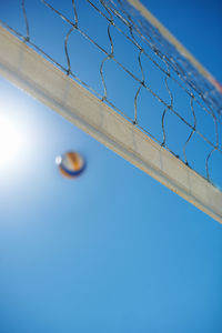 Low angle view of basketball hoop against clear sky