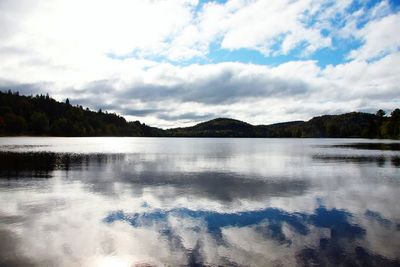 Scenic view of lake against cloudy sky