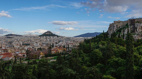 Panoramic view of town against sky