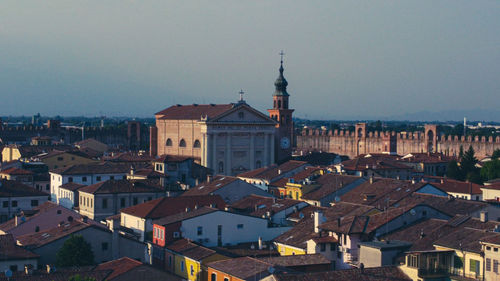 High angle view of buildings in city