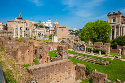 View of the ancient ruins of the roman forum in rome