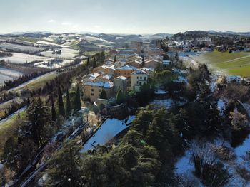 High angle view of townscape against sky