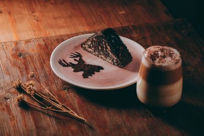 High angle view of coffee on table