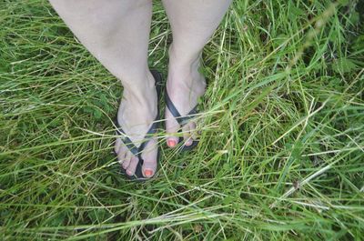 Low section of woman standing on grass